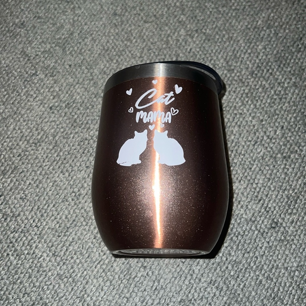 Cat Mom Rose Gold Wine Thermos Cup